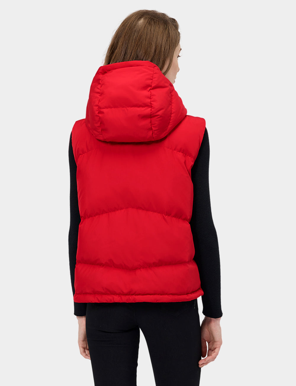 Frauen beheizbare kurze Puffer-Daunenweste - Schwarz / Rot, Thumbnail 16