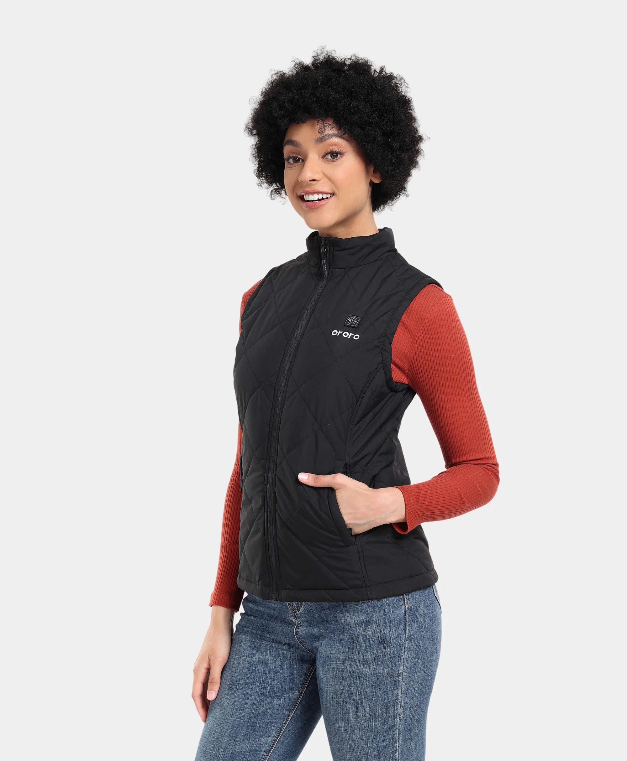 Women's Heated Quilted Vest - Black, Thumbnail 3