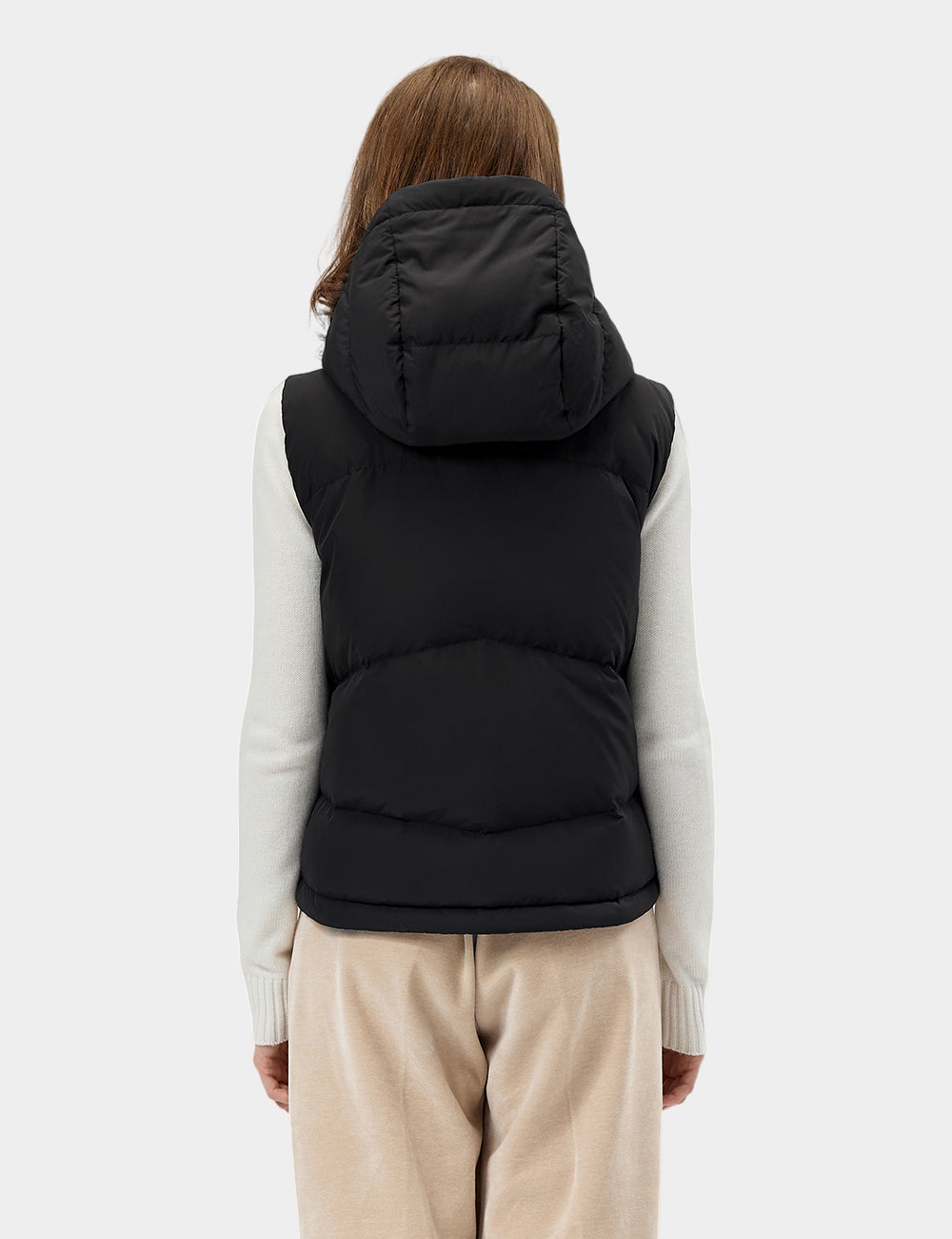 Frauen beheizbare kurze Puffer-Daunenweste - Schwarz / Rot, Thumbnail 5