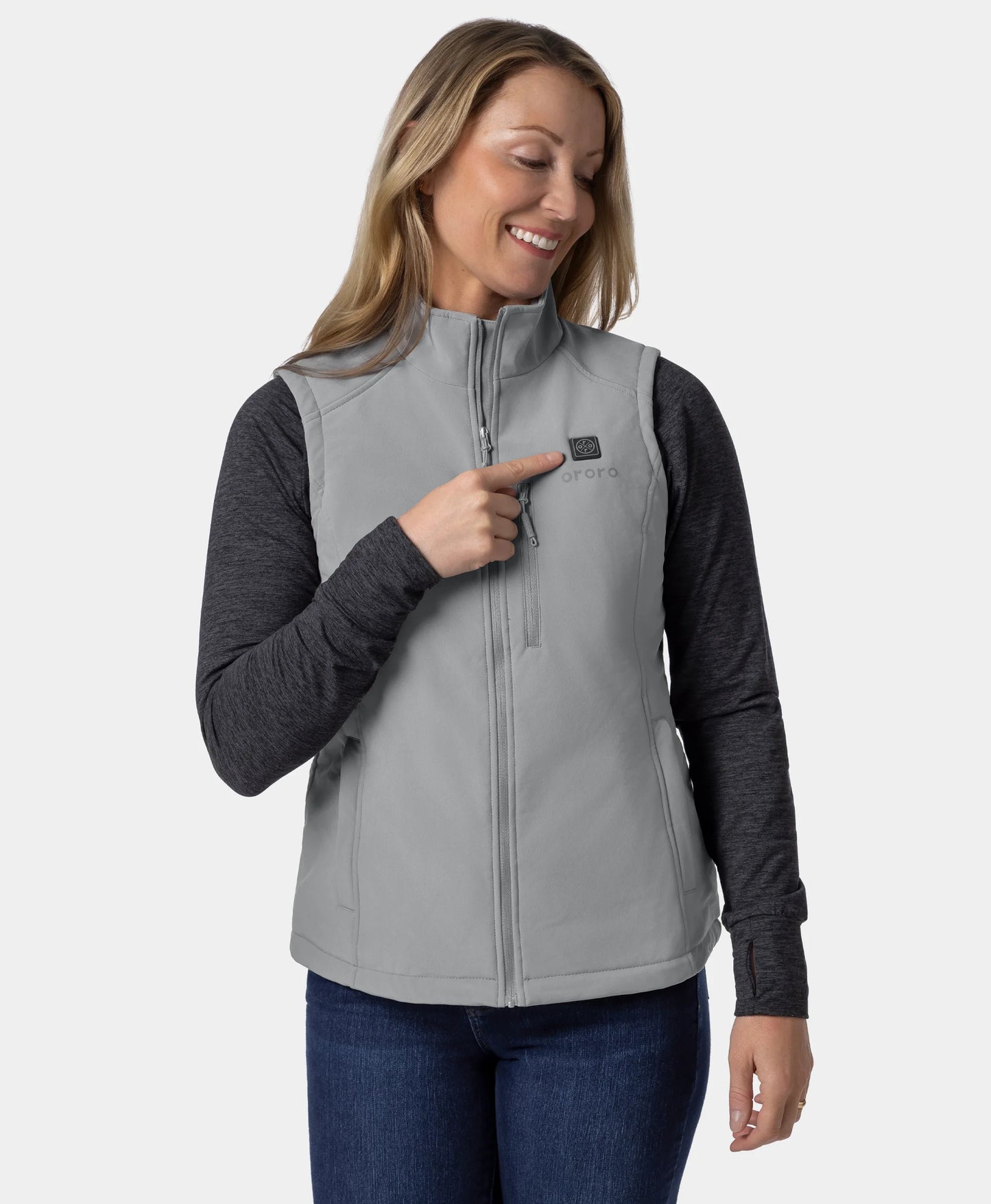 Women's Heated Quilted Vest - Grey / Red