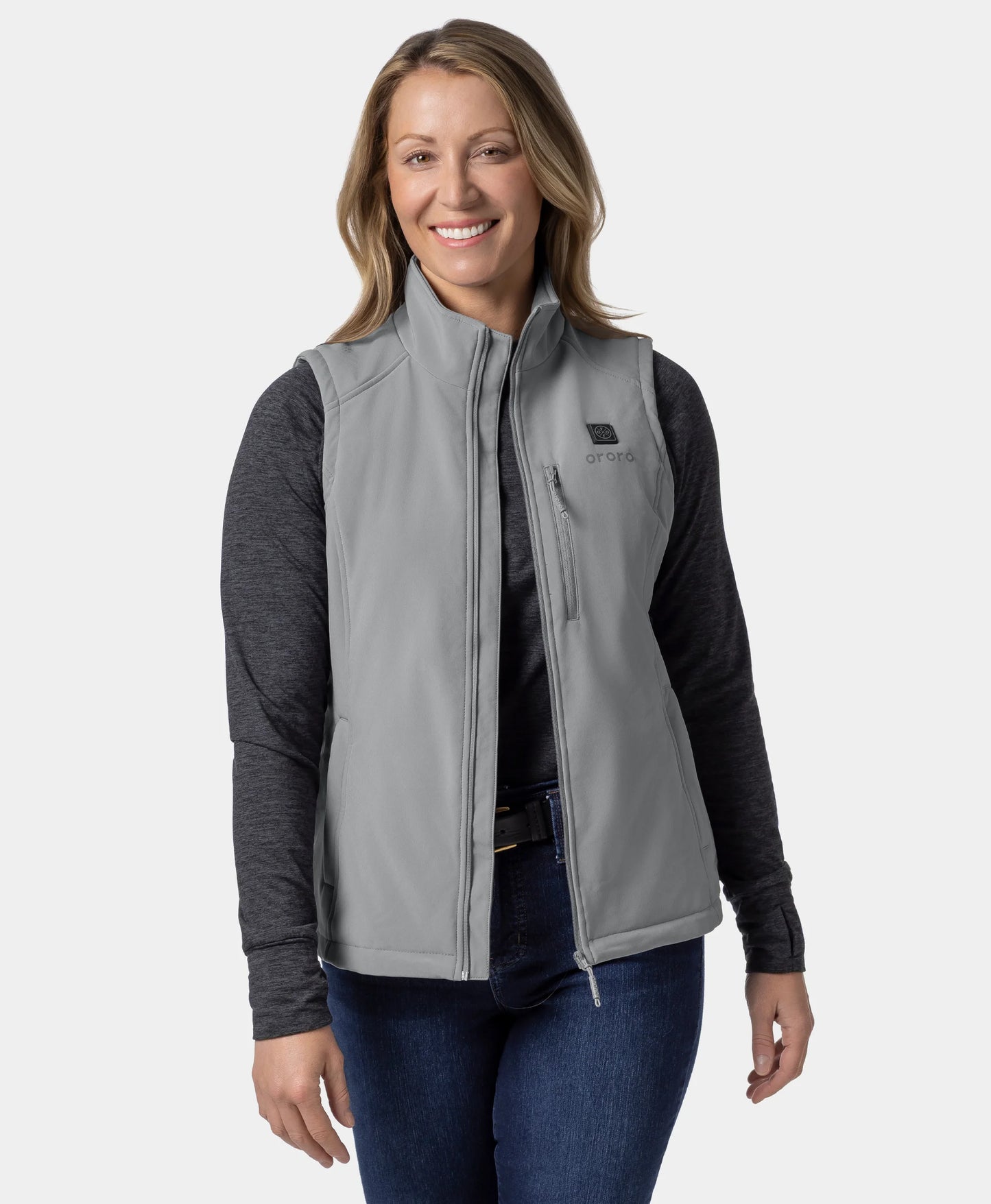 Women's Heated Quilted Vest - Grey / Red