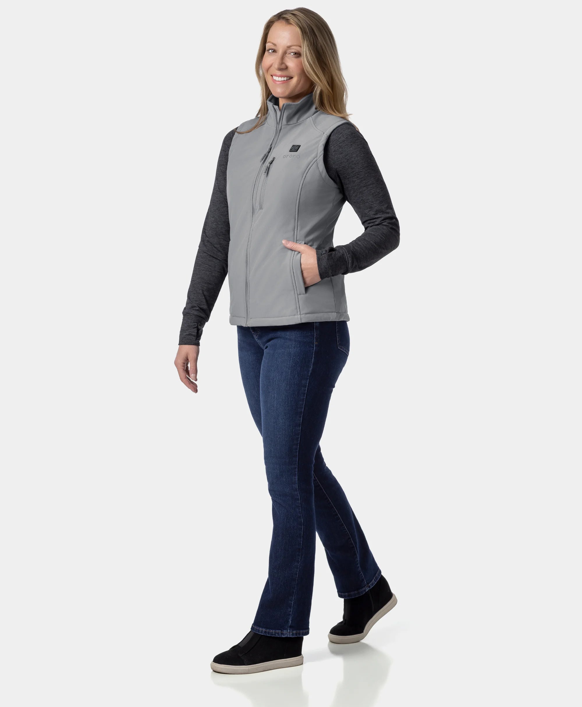 Women's Heated Quilted Vest - Grey / Red, Thumbnail 5