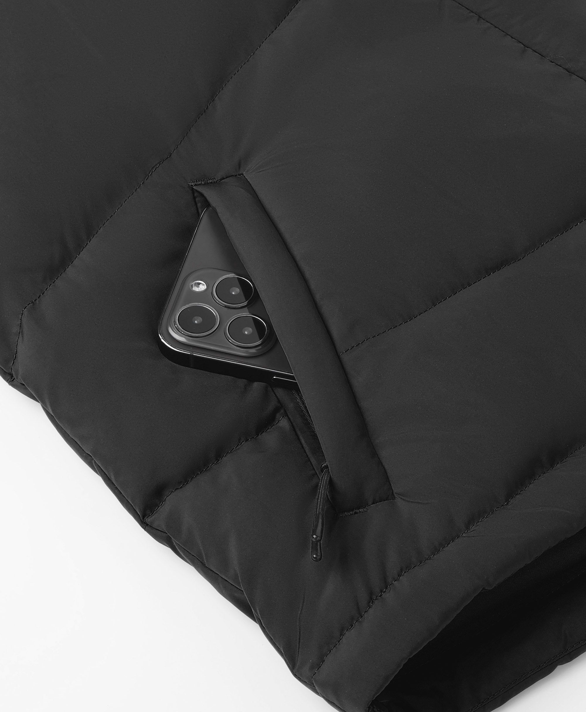 Frauen beheizbare kurze Puffer-Daunenweste - Schwarz / Rot, Thumbnail 9