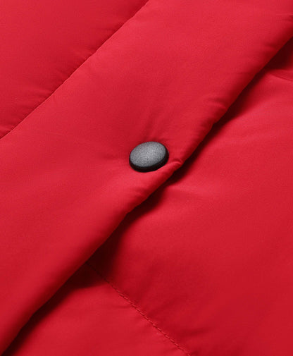 Frauen beheizbare kurze Puffer-Daunenweste - Schwarz / Rot