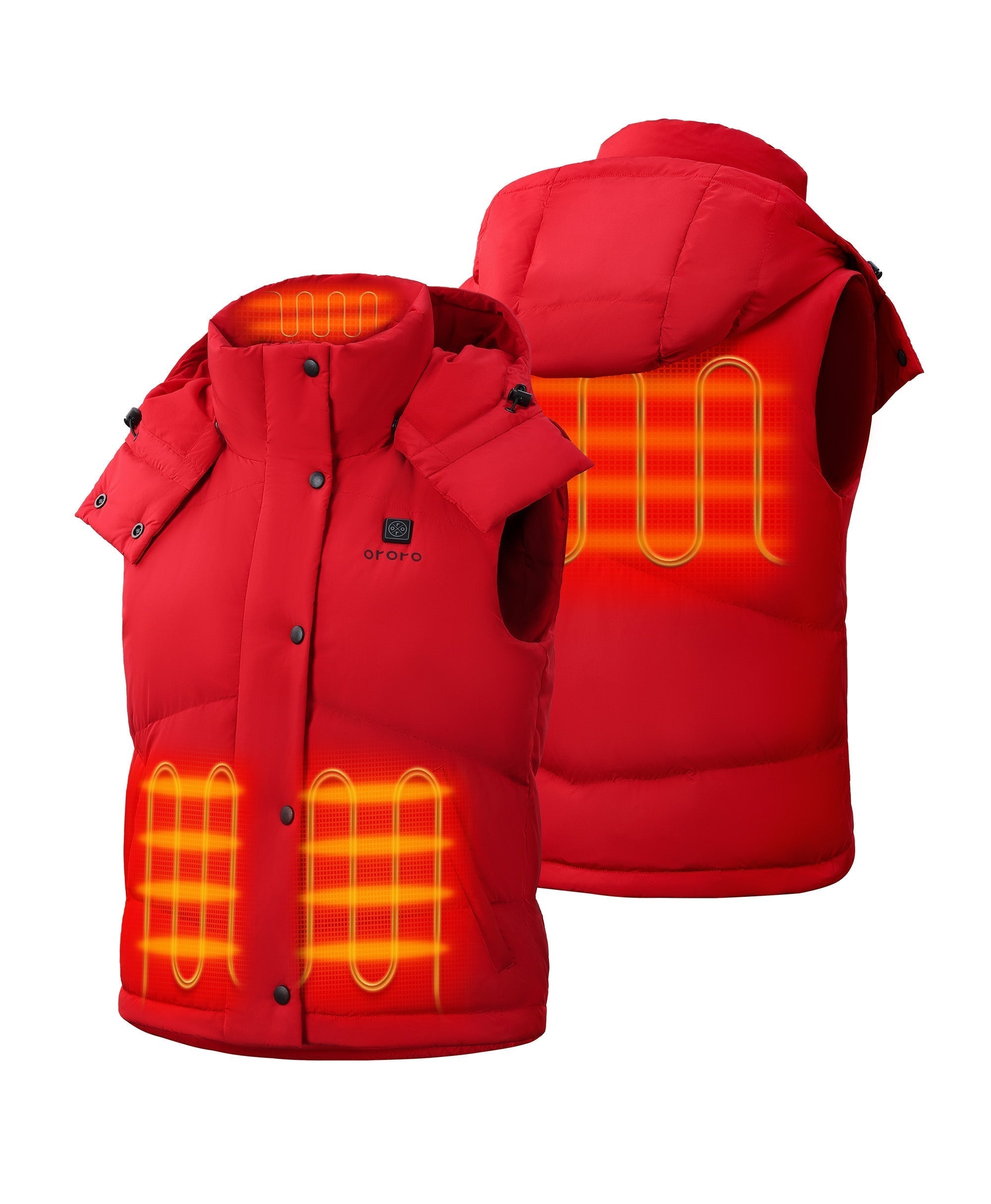 Frauen beheizbare kurze Puffer-Daunenweste - Schwarz / Rot, Thumbnail 13
