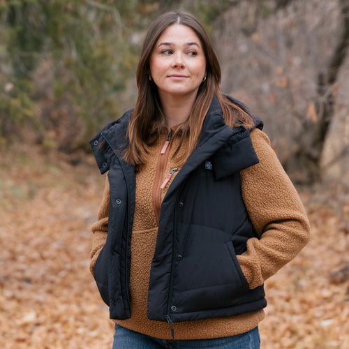 Women's Heated Cropped Puffer Down Vest - Black
