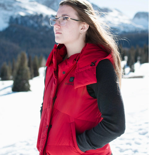 Women's Heated Cropped Puffer Down Vest - Red